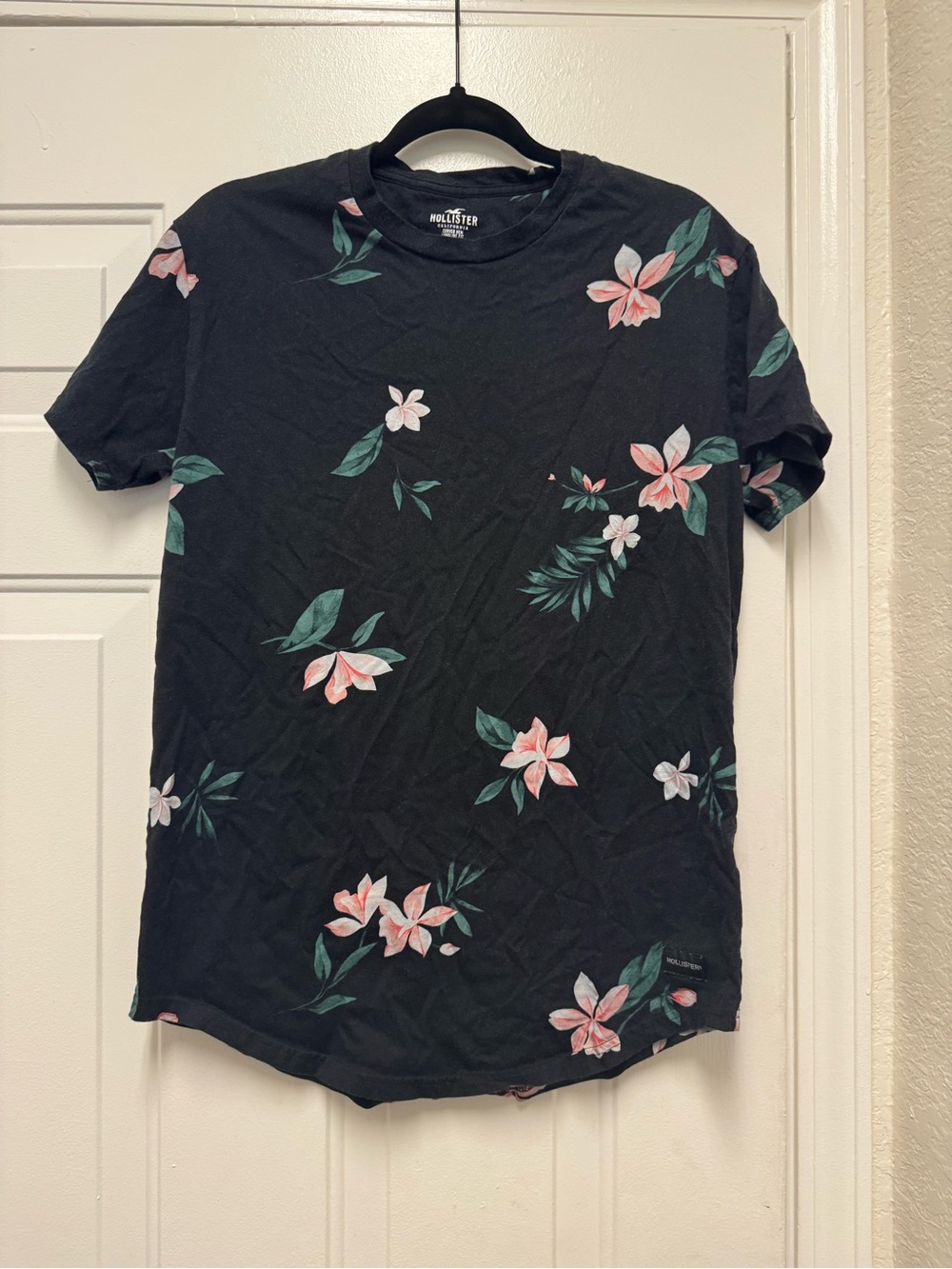 Hollister Black Short-Sleeve Shirt with Pink Floral Print